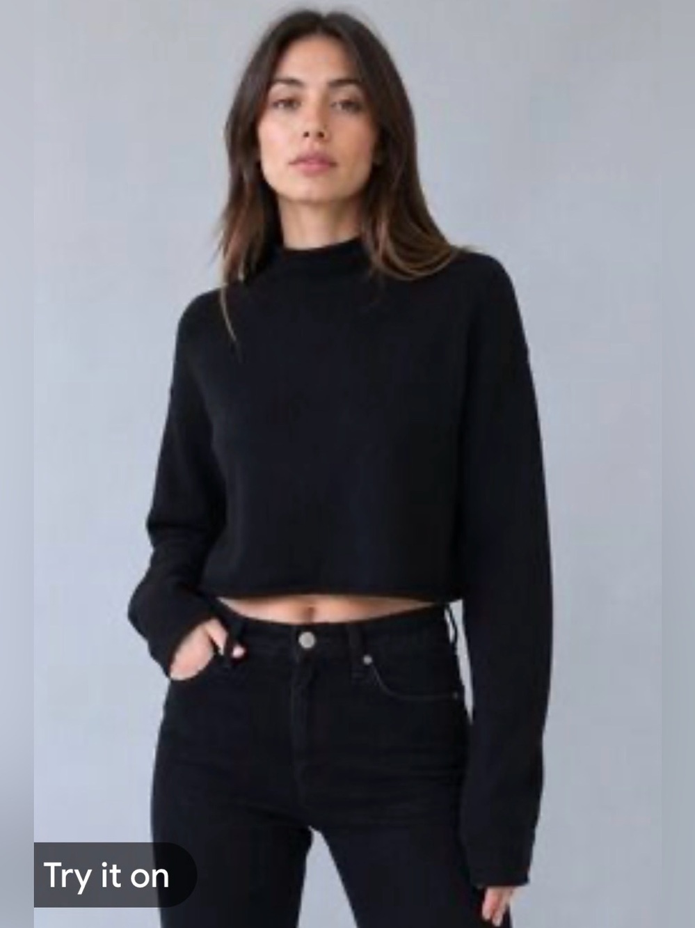Reformation Recycled Cashmere Mock Neck Crop Sweater Black Large